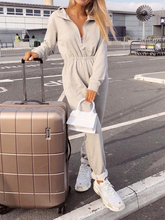 Load image into Gallery viewer, Fashion Lapel Zip Collar High Waist Casual Jumpsuit