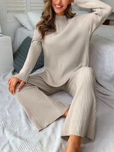 Load image into Gallery viewer, Half High Collar Cozy Pit Strip Knitting Two-piece Suit