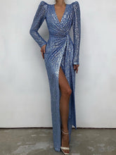Load image into Gallery viewer, Sexy V-Neck Long-Sleeved Split Elegant Evening Dress