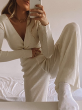 Load image into Gallery viewer, Solid Color V-neck Knitted Casual Two-piece Suit