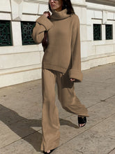 Load image into Gallery viewer, Turtleneck Sweater and Silk Pants Two-Piece Suit