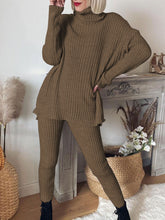 Load image into Gallery viewer, Casual Solid Color Knitted Turtleneck Two-Piece Suit
