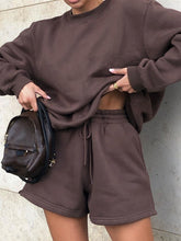 Load image into Gallery viewer, Fashion Casual Round Neck Long Sleeve Shorts Two-Piece Suit