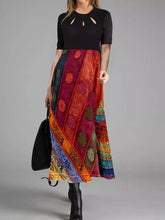 Load image into Gallery viewer, Fashion Retro Print Color Matching Long Sleeve High Waist Dress