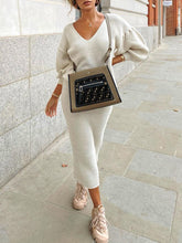 Load image into Gallery viewer, Casual Solid Color V-Neck Knitted Loose Two-Piece Suit