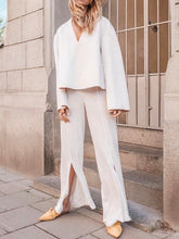 Load image into Gallery viewer, Pure Color Loose Long Sleeve V-Neck Casual Two-Piece Suit