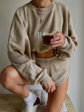 Load image into Gallery viewer, Women's Knitted Long-sleeved Top Shorts Casual Two-piece Suit