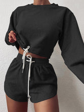 Load image into Gallery viewer, Fashion Long Sleeve Drawstring Sweatshirt Shorts Casual Two-piece Suit