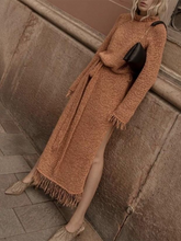 Load image into Gallery viewer, Fashion Fringe Long Sleeve Split Knit Sweater Dress