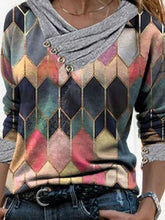 Load image into Gallery viewer, Color Block Casual V-Neckline Long Sleeve Blouses