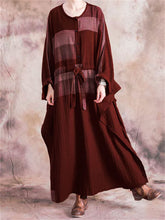 Load image into Gallery viewer, Retro Color Matching Drawstring Loose Women'S Dress