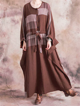 Load image into Gallery viewer, Retro Color Matching Drawstring Loose Women'S Dress