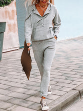 Load image into Gallery viewer, Knitted Hooded Buttons Pocket Top Two-Piece Suit
