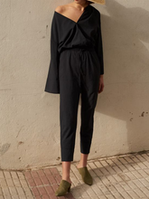 Load image into Gallery viewer, Pure Color V-neck Flared Sleeve Casual Loose Two-piece Suit