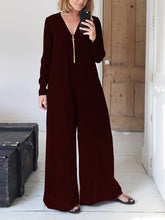 Load image into Gallery viewer, Fashion V-neck Casual Loose Wide-leg Solid Color Jumpsuit