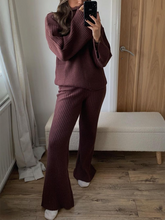 Load image into Gallery viewer, Fashion High Neck Flared Sleeve Knitted Casual Two-piece Suit