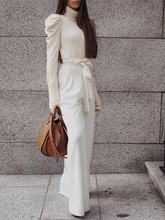 Load image into Gallery viewer, Elegant High Neck Knitted Shoulder Pad Sweater Knitted Two-piece Suit