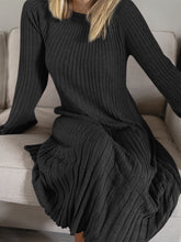 Load image into Gallery viewer, Solid Color Round Neck Pit Strip Knitted Sweater Dress