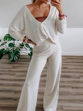 Load image into Gallery viewer, Solid Color Round Neck Button Loose Casual Two-piece Suit