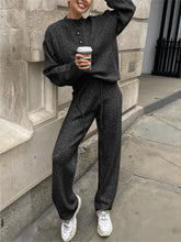 Load image into Gallery viewer, Fashion Button Collar Warm Loose Casual Knit Two-piece Suit