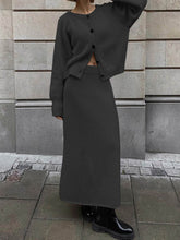 Load image into Gallery viewer, Women'S Fashion Casual Round Neck Button Top Long Skirt Suit