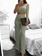 Load image into Gallery viewer, Fashion One-Shoulder Long Sleeve Wide-Leg Casual Two-Piece Suit