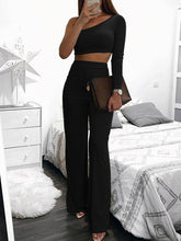 Load image into Gallery viewer, Fashion One-Shoulder Long Sleeve Wide-Leg Casual Two-Piece Suit