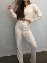Load image into Gallery viewer, Casual Round Neck Long Sleeve Solid Color Comfortable Two-piece Suit