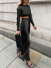 Load image into Gallery viewer, Sexy Halter Long Sleeves Drawstring Top Loose Trousers Two-piece Suit