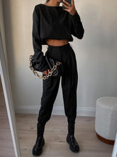 Load image into Gallery viewer, Pure Color Round Neck Casual Two-Piece Suit