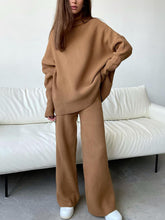 Load image into Gallery viewer, Bat Sleeve High Neck Loose Knit Two-Piece Suit
