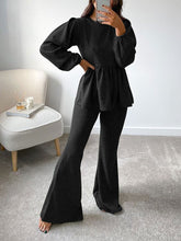 Load image into Gallery viewer, Fashion Lantern Tops Sleeve Flared Trousers Casual Two-piece Suit