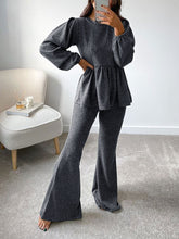 Load image into Gallery viewer, Fashion Lantern Tops Sleeve Flared Trousers Casual Two-piece Suit