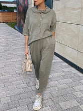 Load image into Gallery viewer, Casual Knitted Middle Sleeve Hooded Loose Two-Piece Suit