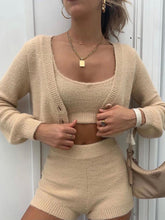 Load image into Gallery viewer, Lantern Sleeve Cardigan Knitted Vest Three-Piece Suit