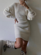 Load image into Gallery viewer, Lantern Sleeve High Neck Knitted Two-Piece Suit