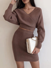 Load image into Gallery viewer, Fashion Long-Sleeved V-Neck Knitted Casual Two-Piece Suit