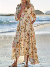 Load image into Gallery viewer, Bohemian Floral Print Buttoned Holiday Maxi Dress