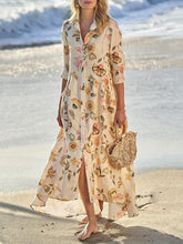 Load image into Gallery viewer, Bohemian Floral Print Buttoned Holiday Maxi Dress