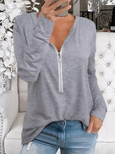 Load image into Gallery viewer, Women'S Casual V-Neck Zipper Long-Sleeved T-Shirt