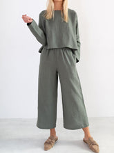 Load image into Gallery viewer, Casual Long Sleeve Round Neck Wide Leg Loose Two-Piece Suit