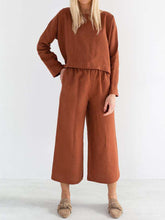 Load image into Gallery viewer, Casual Long Sleeve Round Neck Wide Leg Loose Two-Piece Suit