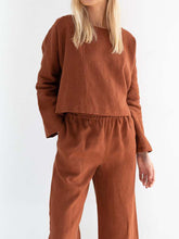 Load image into Gallery viewer, Casual Long Sleeve Round Neck Wide Leg Loose Two-Piece Suit