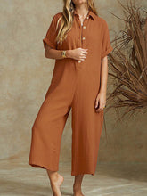 Load image into Gallery viewer, Women Solid Color V-neck Short Sleeve Jumpsuit Casual Overalls