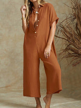 Load image into Gallery viewer, Women Solid Color V-neck Short Sleeve Jumpsuit Casual Overalls