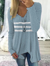 Load image into Gallery viewer, Striped Print Casual V-neck Long Sleeve Shirt Top