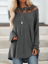 Load image into Gallery viewer, Women's Lace Solid Color Round Neck Long Sleeve Sweatshirt Tops
