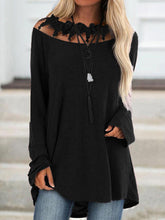Load image into Gallery viewer, Women's Lace Solid Color Round Neck Long Sleeve Sweatshirt Tops
