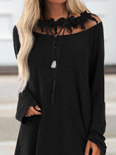 Load image into Gallery viewer, Women's Lace Solid Color Round Neck Long Sleeve Sweatshirt Tops