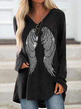 Load image into Gallery viewer, Fashion Wings Sequins V-neck Long Sleeve Casual T-shirt